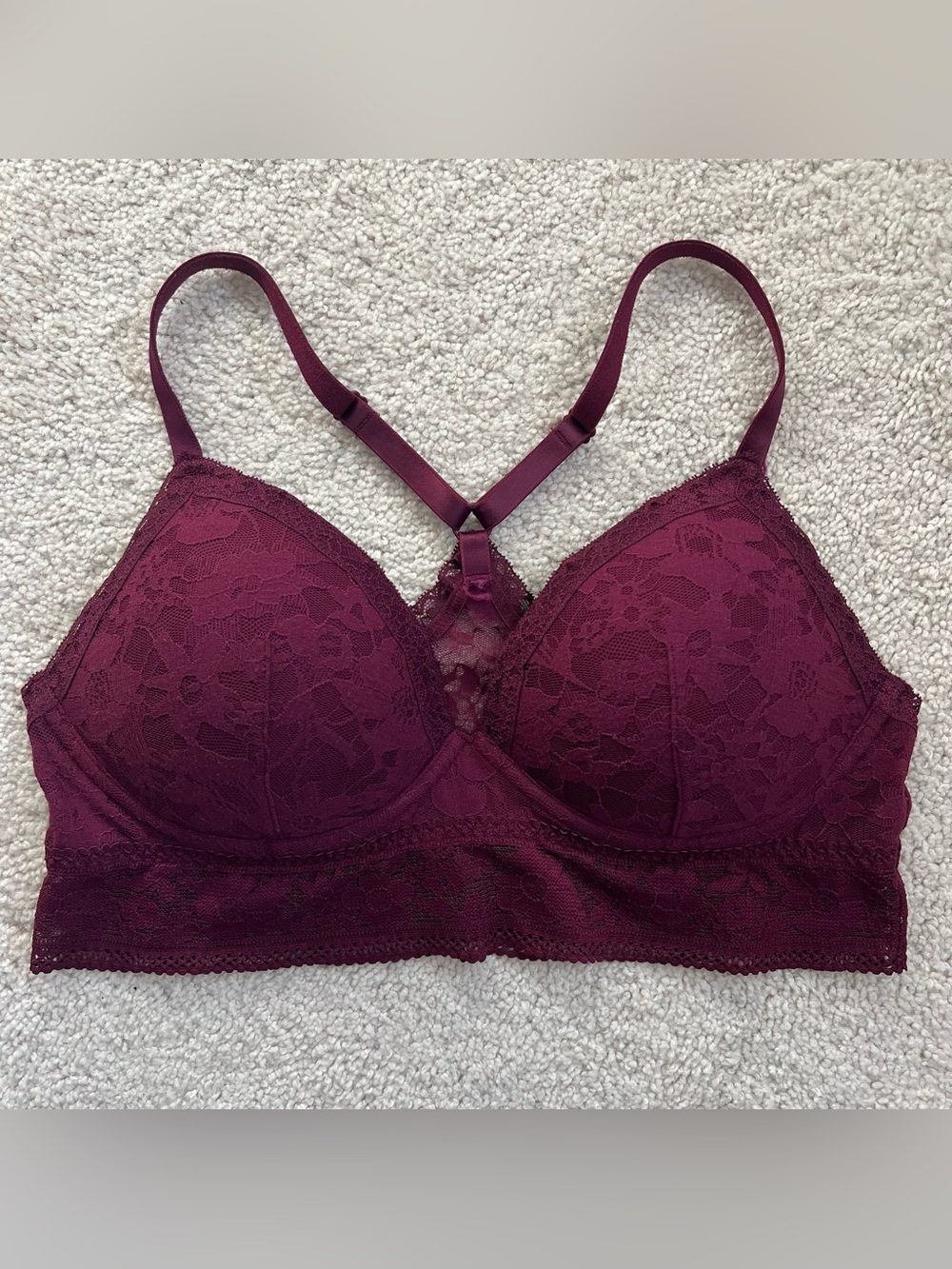 Victoria's Secret Lace Racerback Bralette Long Line Burgundy Large